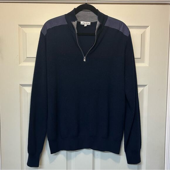 Peter Millar Sweater 100% Extra Fine Merino Wool 1/4 Zip Pullover Blue Men Large - Picture 2 of 6
